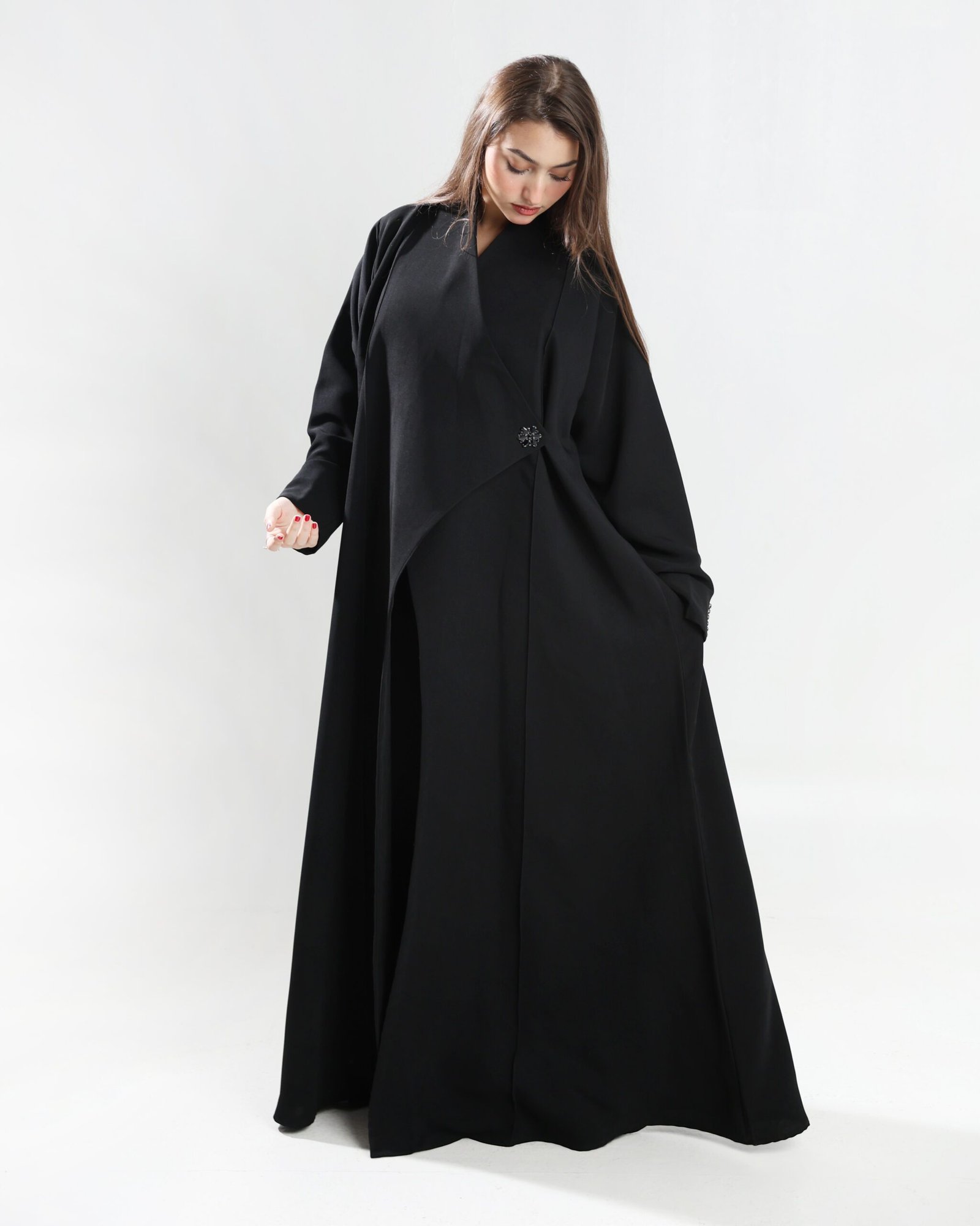 عباية الكوت كريب ملكي اسود عباية الكوت